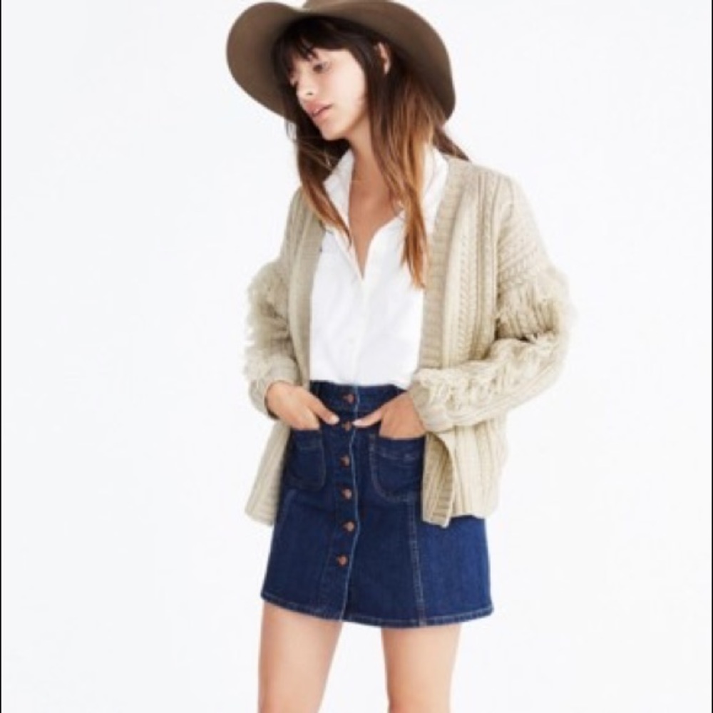 MADEWELL Fringe Cable  Knit Wool  cardigan sweater